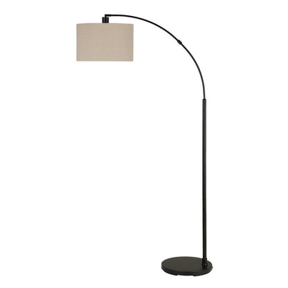 Benjara Arc Floor Lamp, Off White Linen Shade, Black Metal Frame, 68 Inch