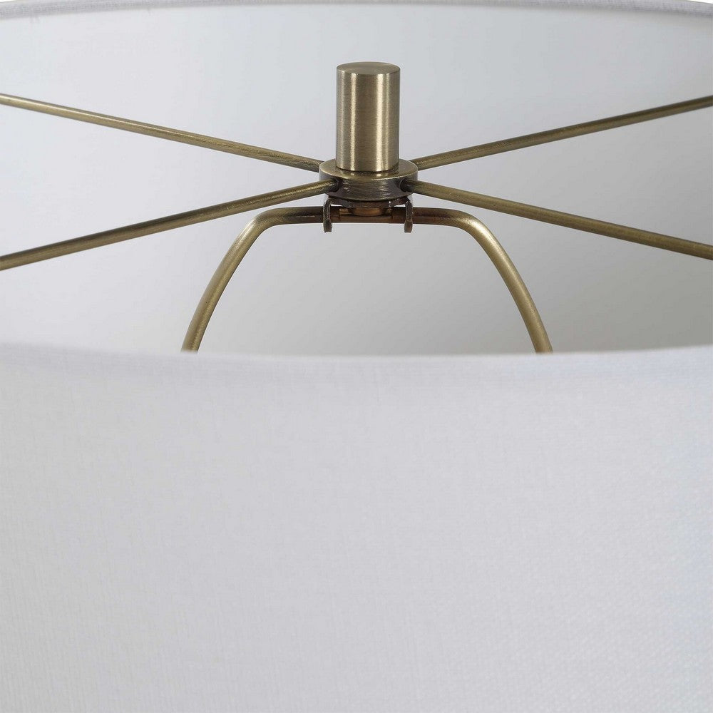 Benjara Table Lamp, Off White Linen Shade, 27 Inch Olive Green Ribbed Ceramic