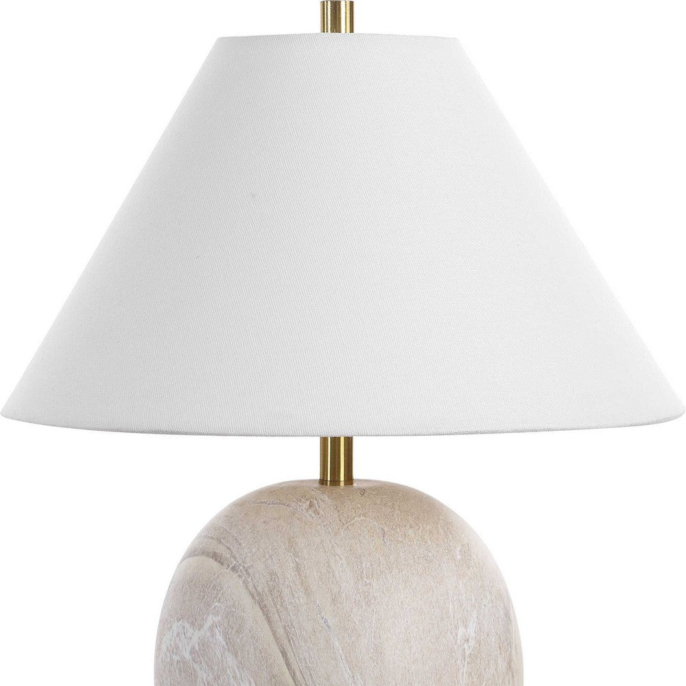Benjara Table Lamp, Water Marble Ceramic And White Linen Shade, 17 Inch