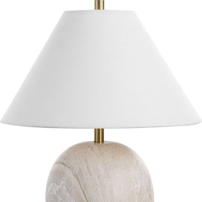 Benjara Table Lamp, Water Marble Ceramic And White Linen Shade, 17 Inch
