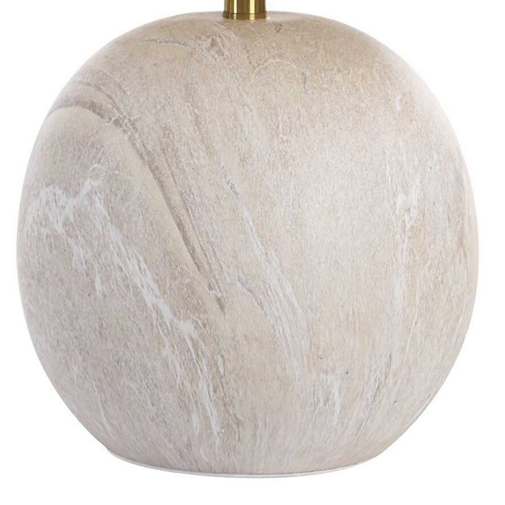 Benjara Table Lamp, Water Marble Ceramic And White Linen Shade, 17 Inch