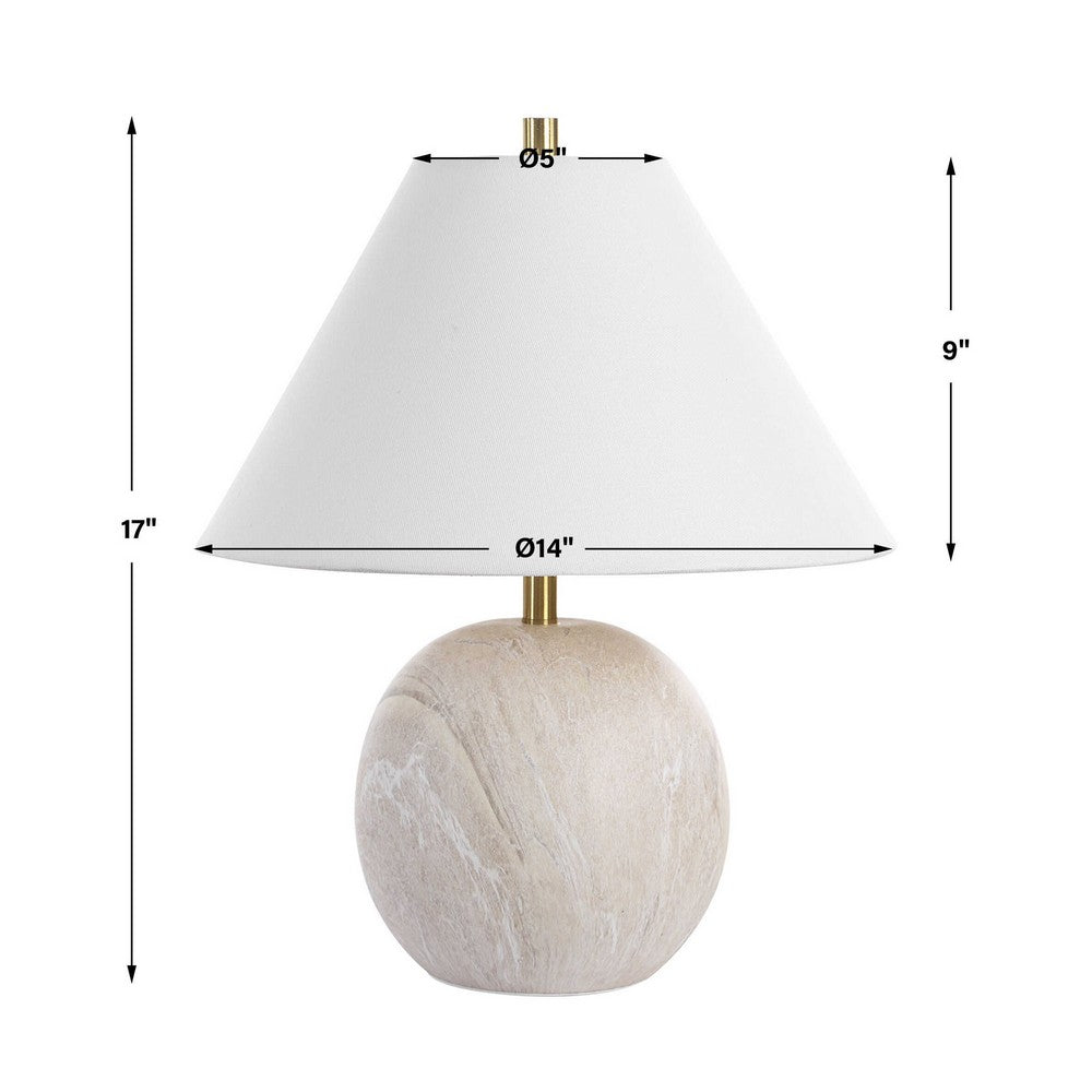 Benjara Table Lamp, Water Marble Ceramic And White Linen Shade, 17 Inch