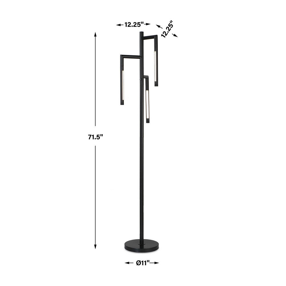 Benjara Modern Floor Lamp with Rotating LED Arms And Dimmer, 72 Inch Black
