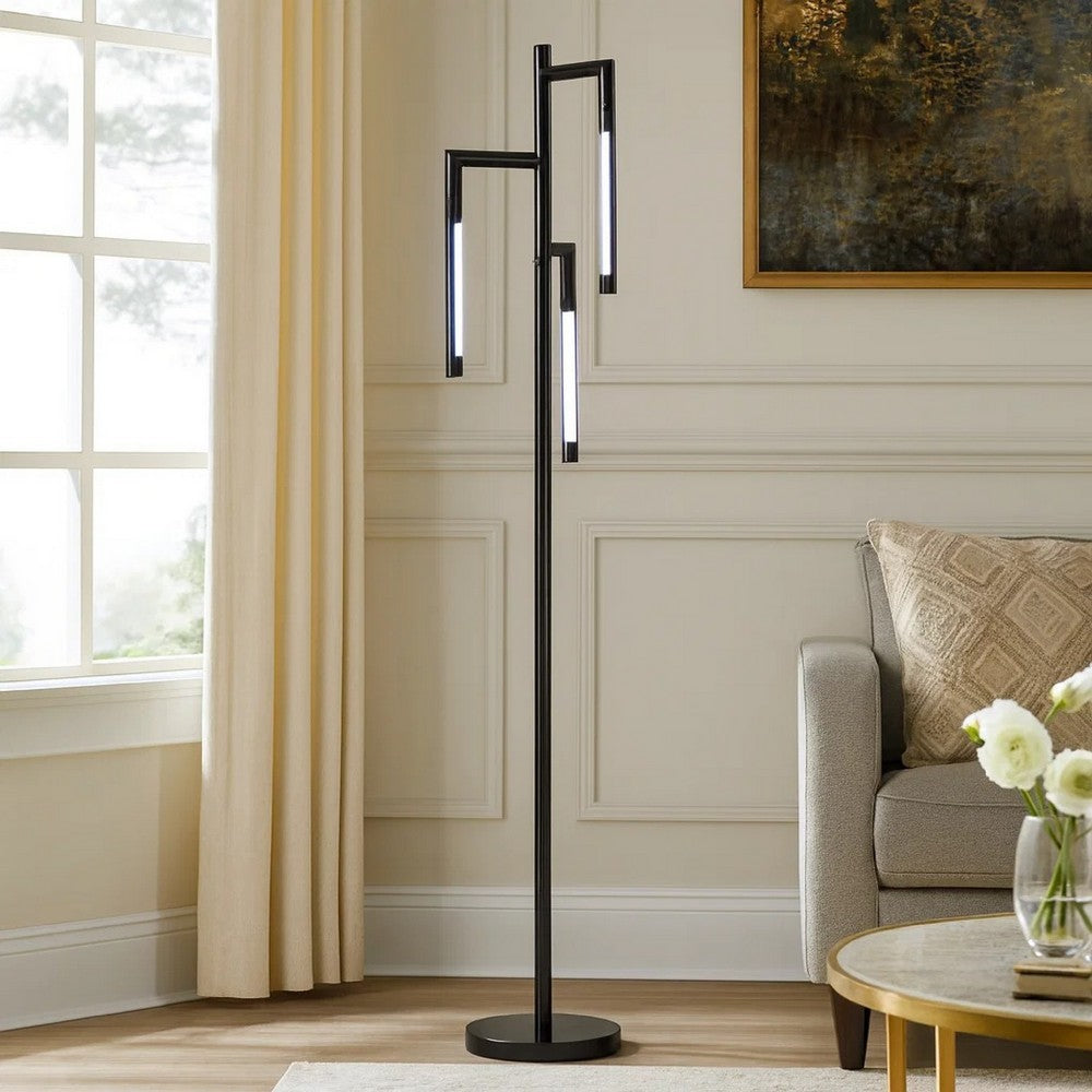 Benjara Modern Floor Lamp with Rotating LED Arms And Dimmer, 72 Inch Black