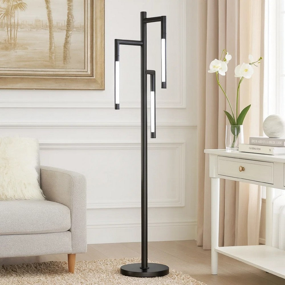 Benjara Modern Floor Lamp with Rotating LED Arms And Dimmer, 72 Inch Black