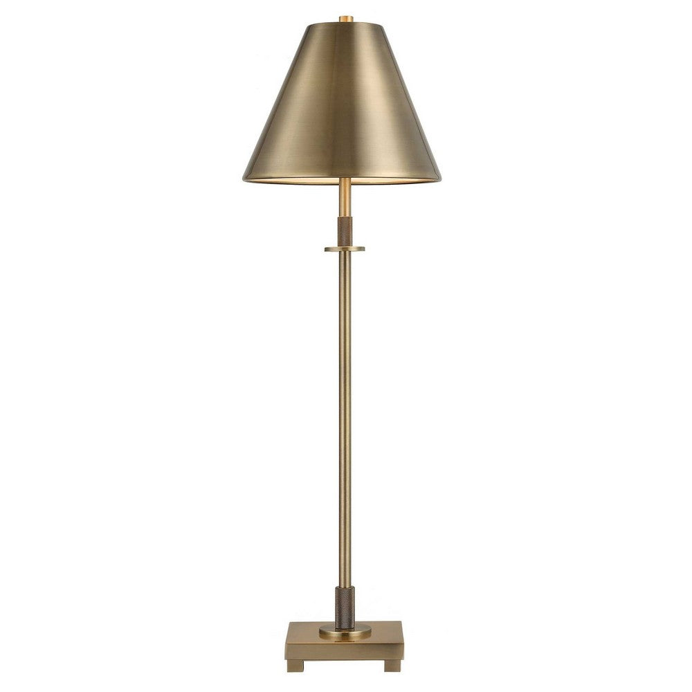 Benjara Table Lamp with Antique Brass Metal Body And Tapered Shade, 32 Inch