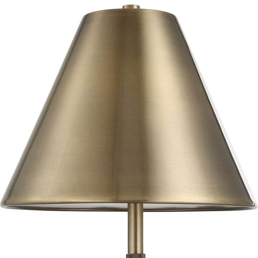 Benjara Table Lamp with Antique Brass Metal Body And Tapered Shade, 32 Inch