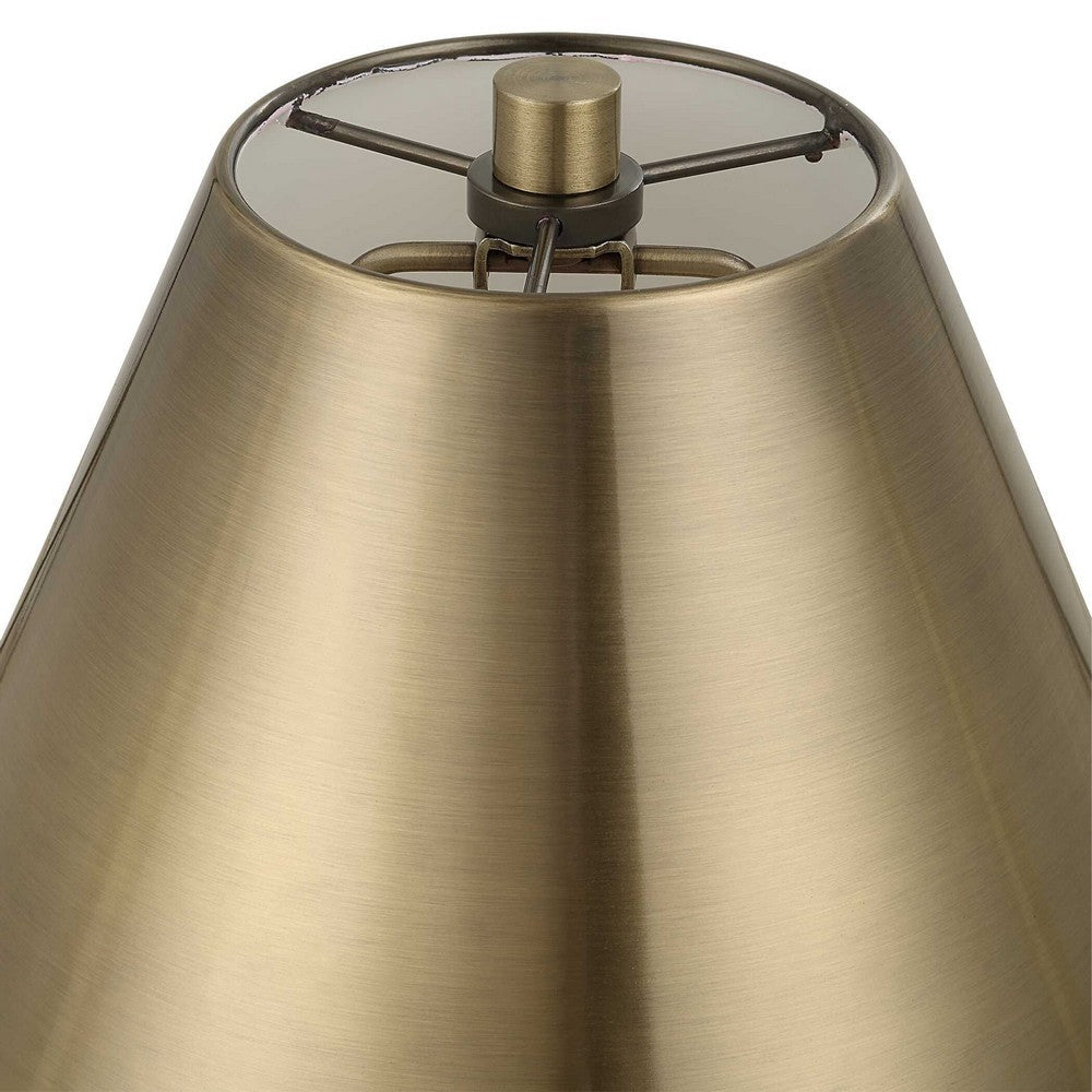 Benjara Table Lamp with Antique Brass Metal Body And Tapered Shade, 32 Inch