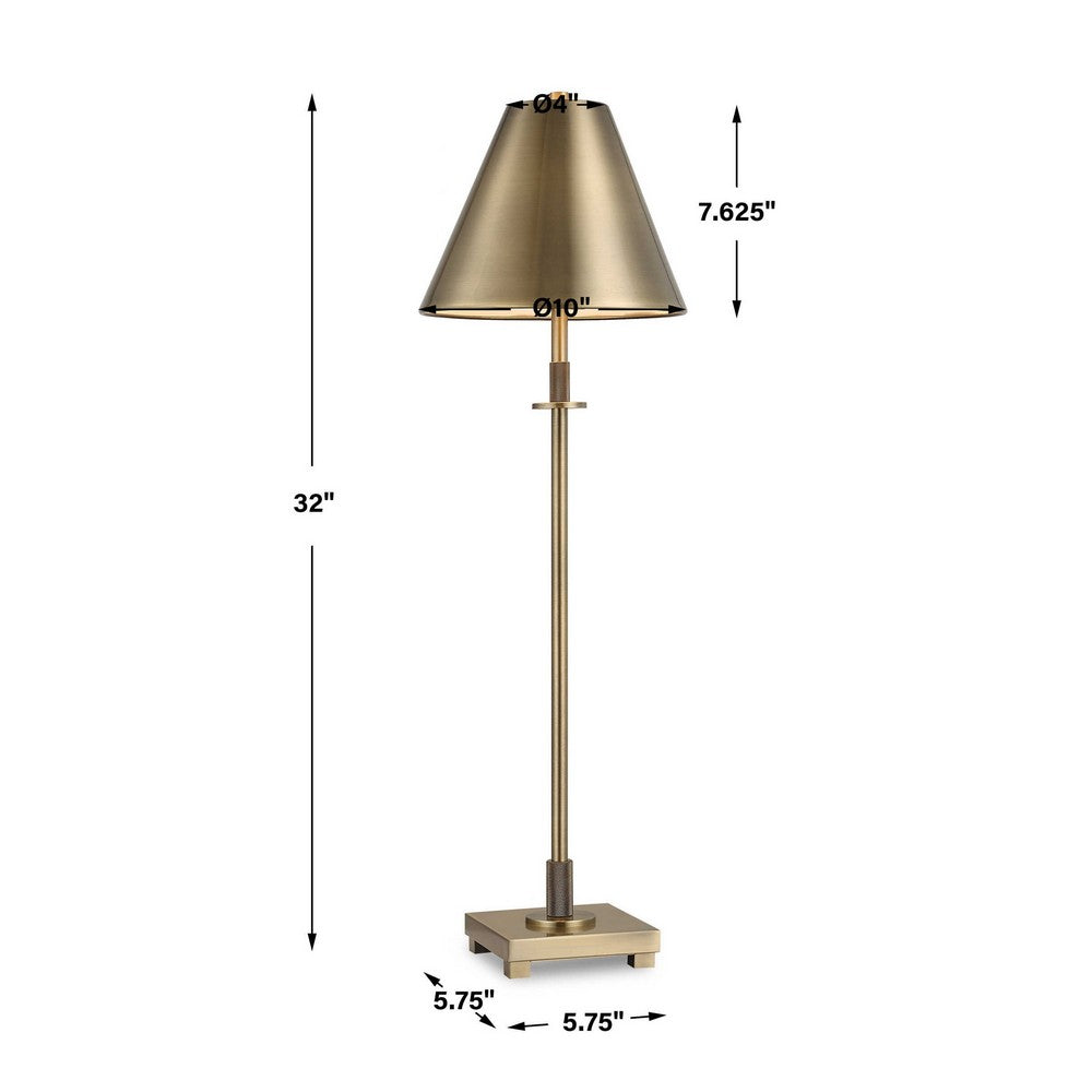 Benjara Table Lamp with Antique Brass Metal Body And Tapered Shade, 32 Inch