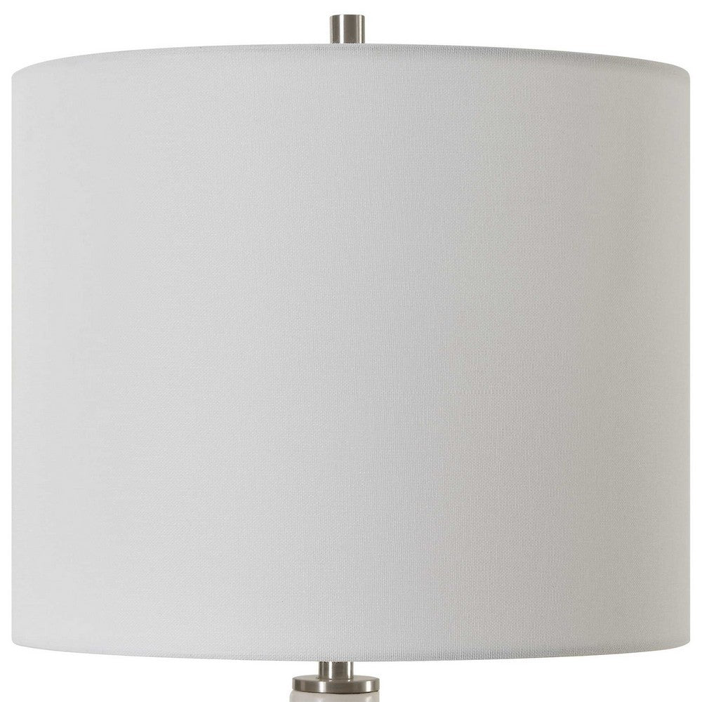 Benjara Table Lamp, White Linen Shade, 23 Inch Black And White Ceramic Accent