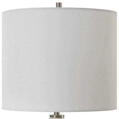 Benjara Table Lamp, White Linen Shade, 23 Inch Black And White Ceramic Accent