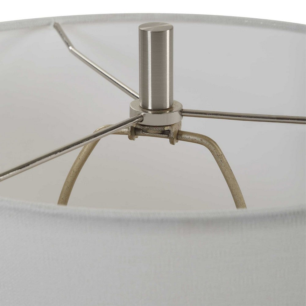 Benjara Table Lamp, White Linen Shade, 23 Inch Black And White Ceramic Accent