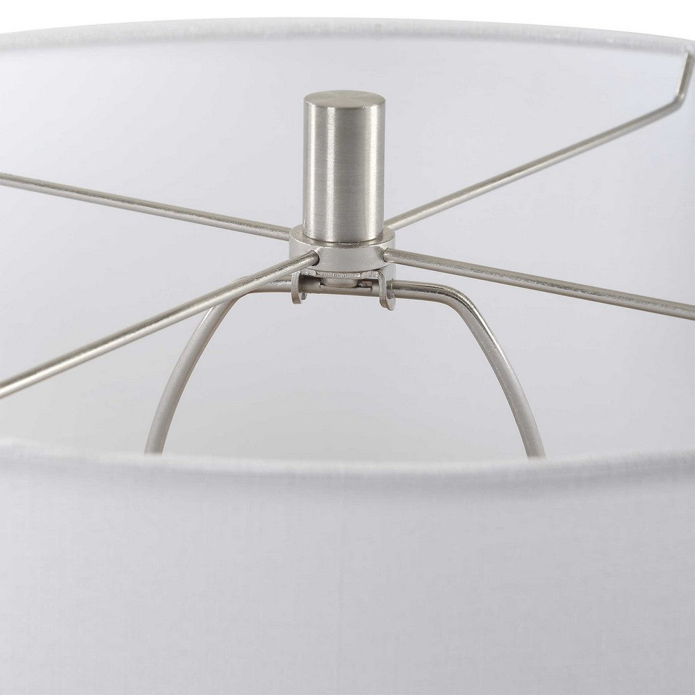 Benjara Table Lamp, Teal Ribbed Ceramic Base And White Linen Shade, 28 Inch