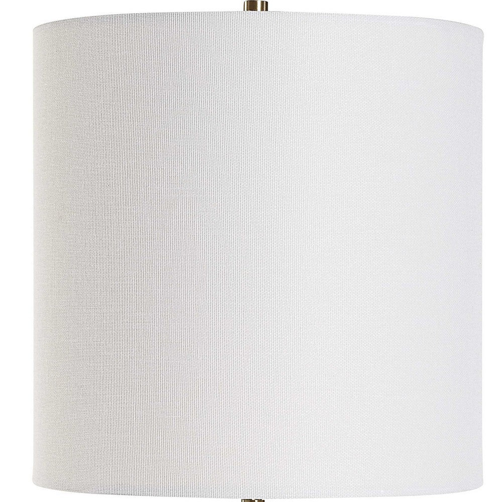 Benjara Table Lamp, Crystal Base, White Linen Shade, 32 Inch Antique Brass