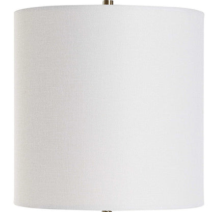 Benjara Table Lamp, Crystal Base, White Linen Shade, 32 Inch Antique Brass