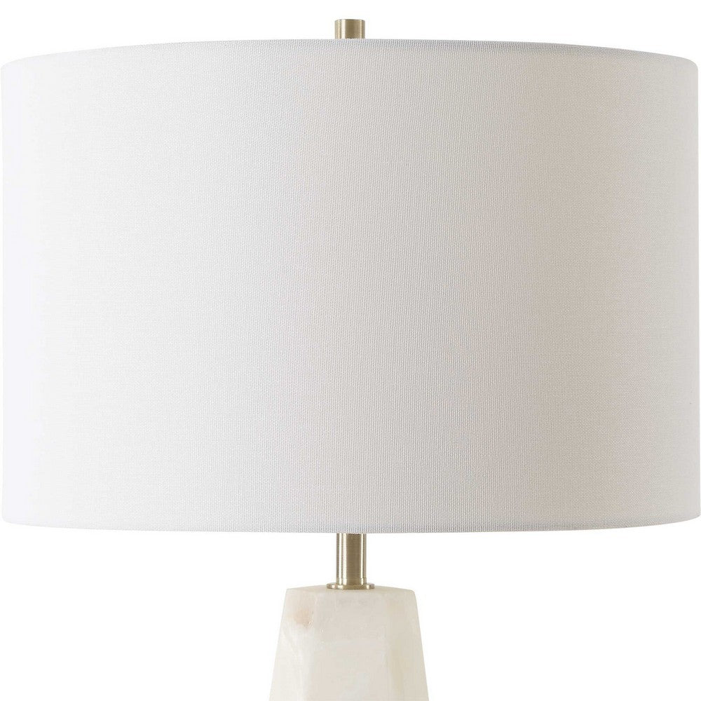 Benjara Accent Table Lamp, Cream Marble Base, Off White Linen Shade, 23 Inch