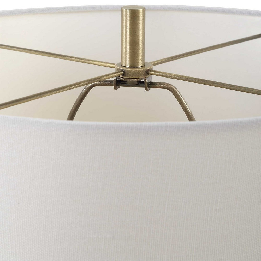 Benjara Accent Table Lamp, Cream Marble Base, Off White Linen Shade, 23 Inch