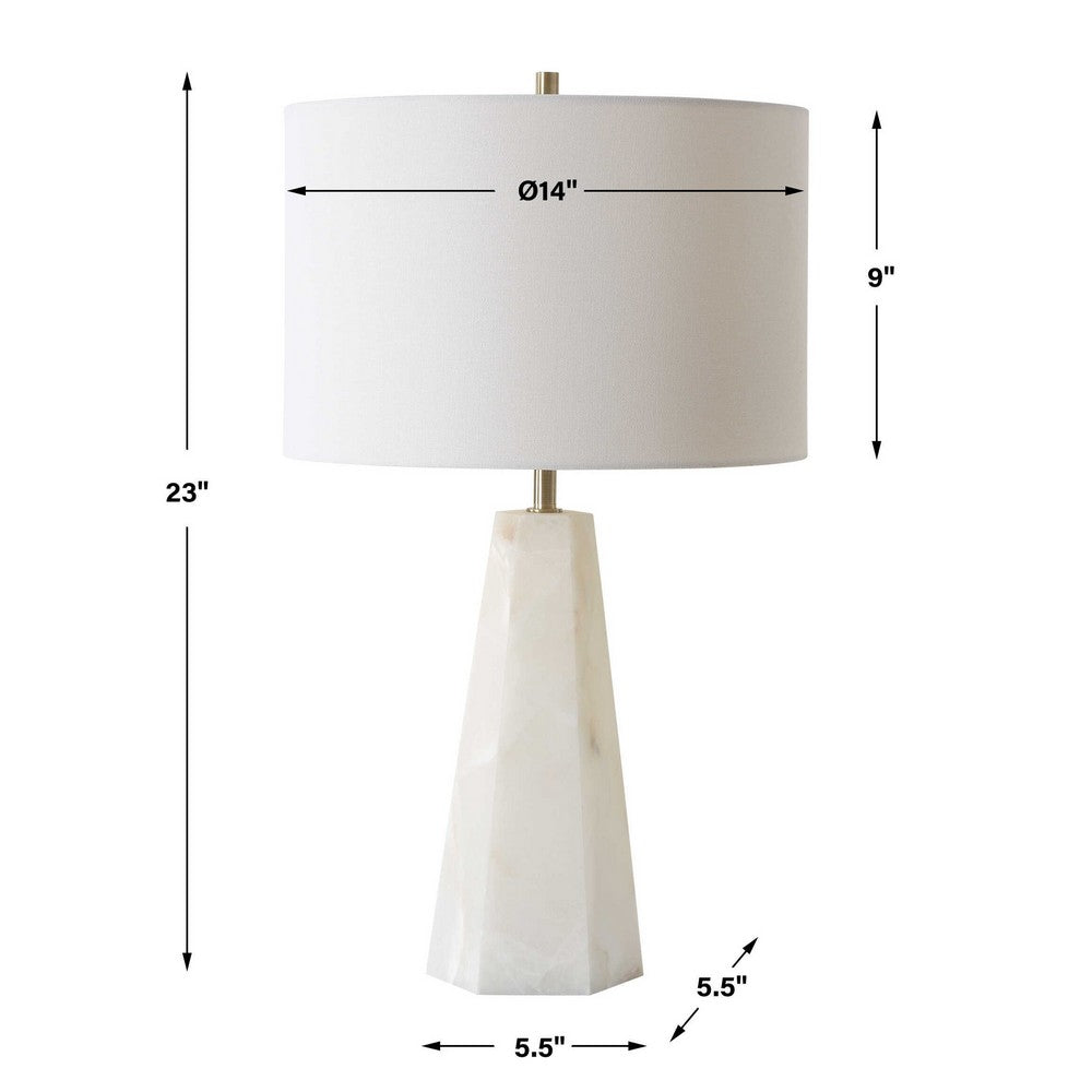 Benjara Accent Table Lamp, Cream Marble Base, Off White Linen Shade, 23 Inch