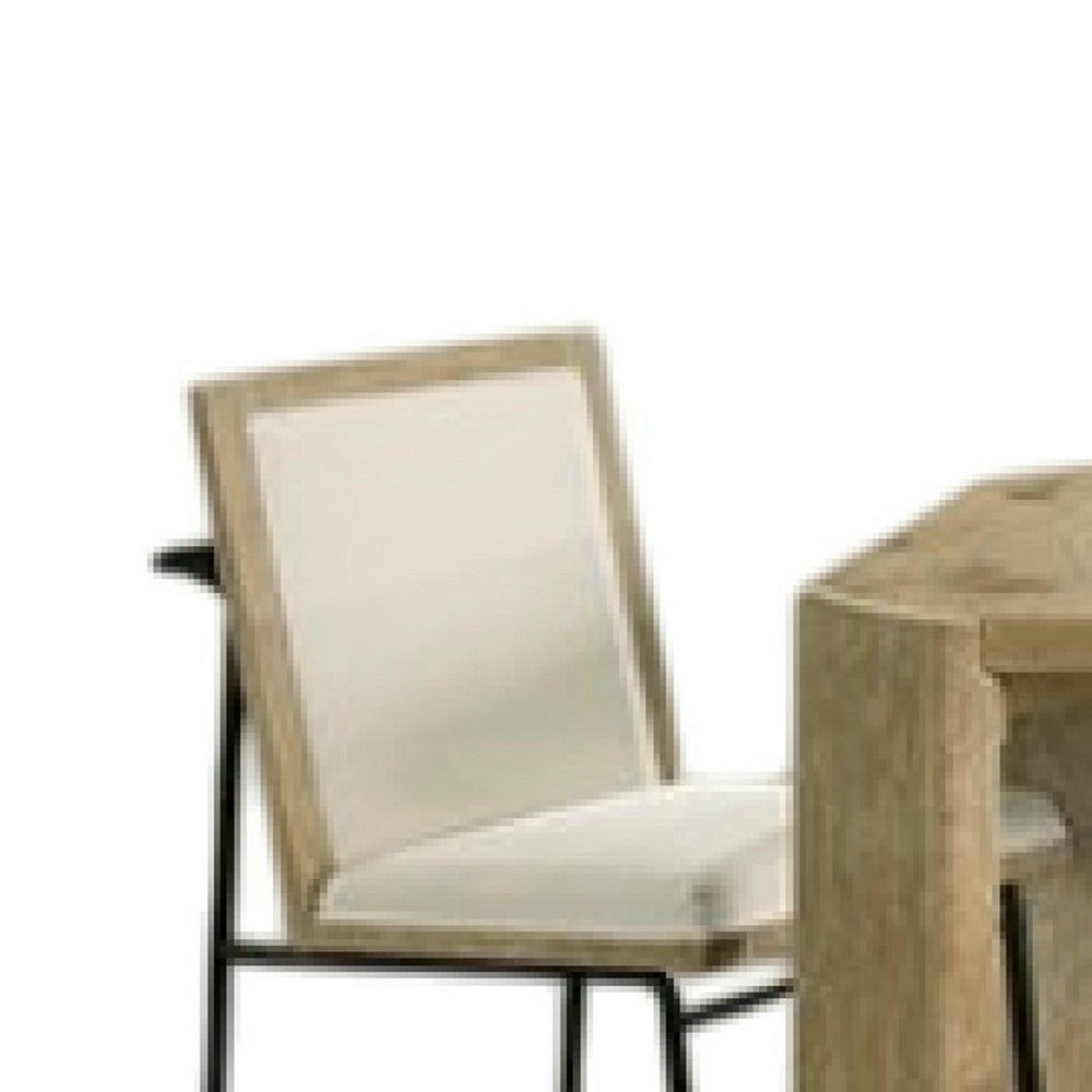 Benjara 7pc Extendable Dining Table Set, 6 Beige Chairs, Solid Wood Oak Brown