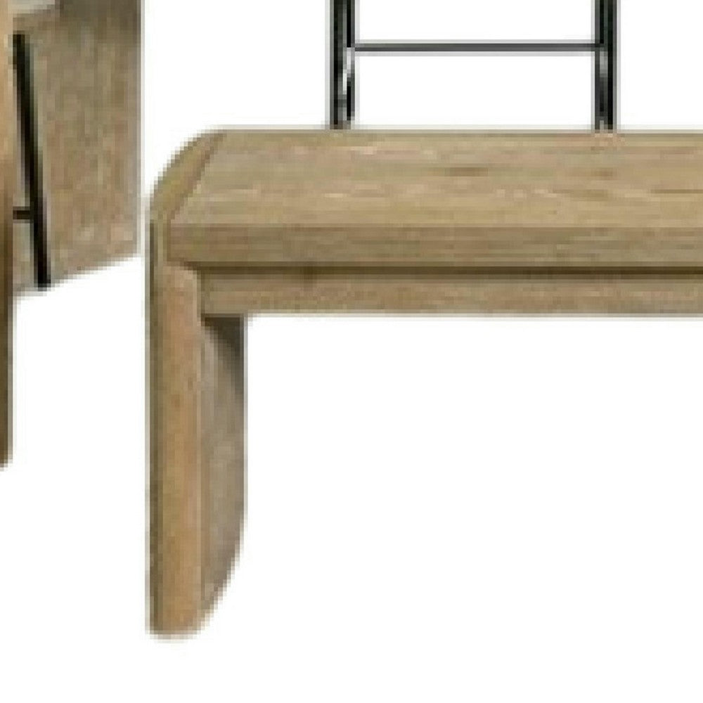 Benjara 7pc Extendable Dining Table Set, 6 Beige Chairs, Solid Wood Oak Brown