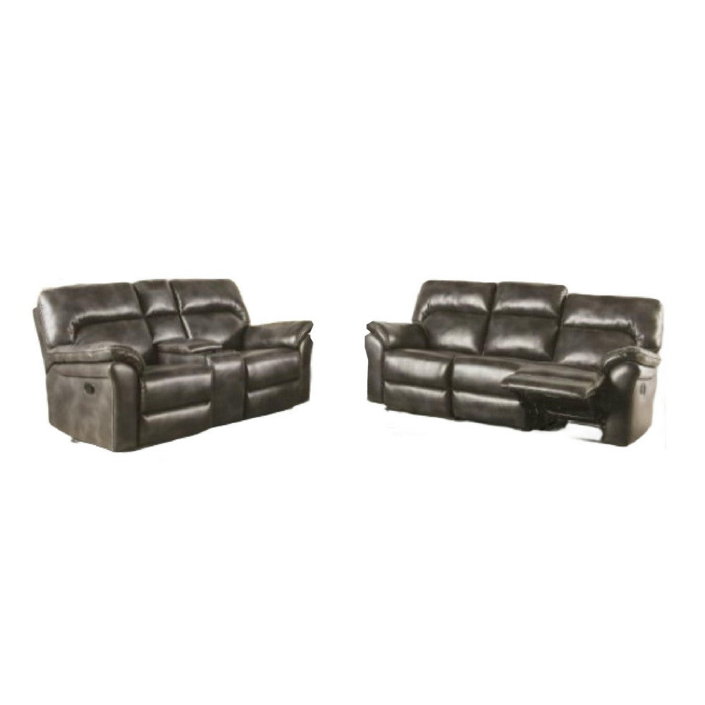 Benjara Josy 2pc Manual Reclining Sofa And Loveseat Set, Dark Gray Faux Leather