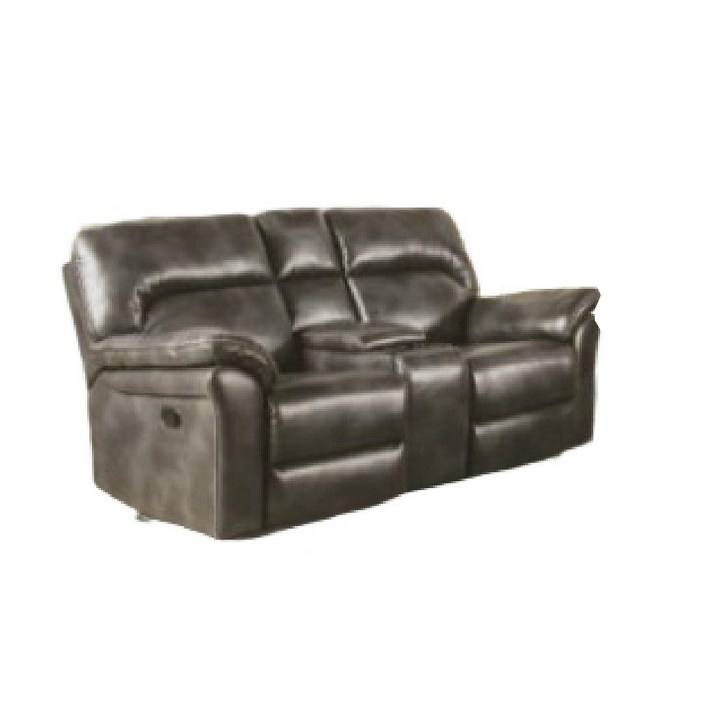 Benjara Josy 2pc Manual Reclining Sofa And Loveseat Set, Dark Gray Faux Leather