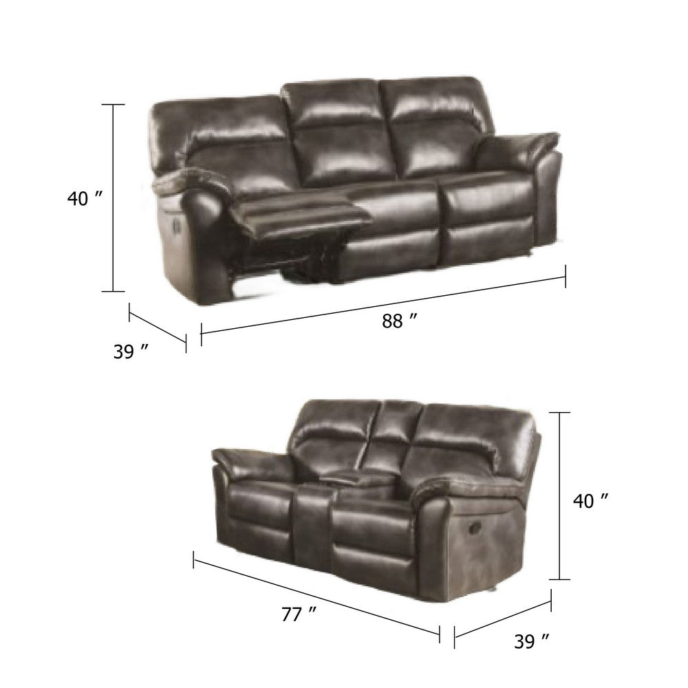Benjara Josy 2pc Manual Reclining Sofa And Loveseat Set, Dark Gray Faux Leather