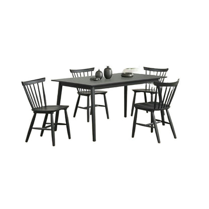 Benjara Baylee 7pc Dining Table Set with 6 Farmhouse Chairs, Black Wood