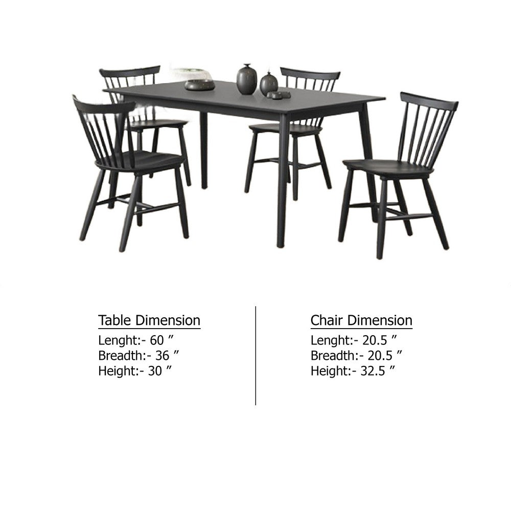 Benjara Baylee 7pc Dining Table Set with 6 Farmhouse Chairs, Black Wood