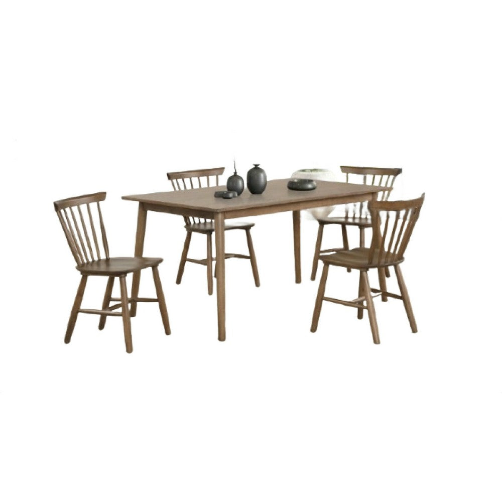 Benjara Baylee 7pc Dining Table Set with 6 Farmhouse Chairs, Walnut Brown Wood