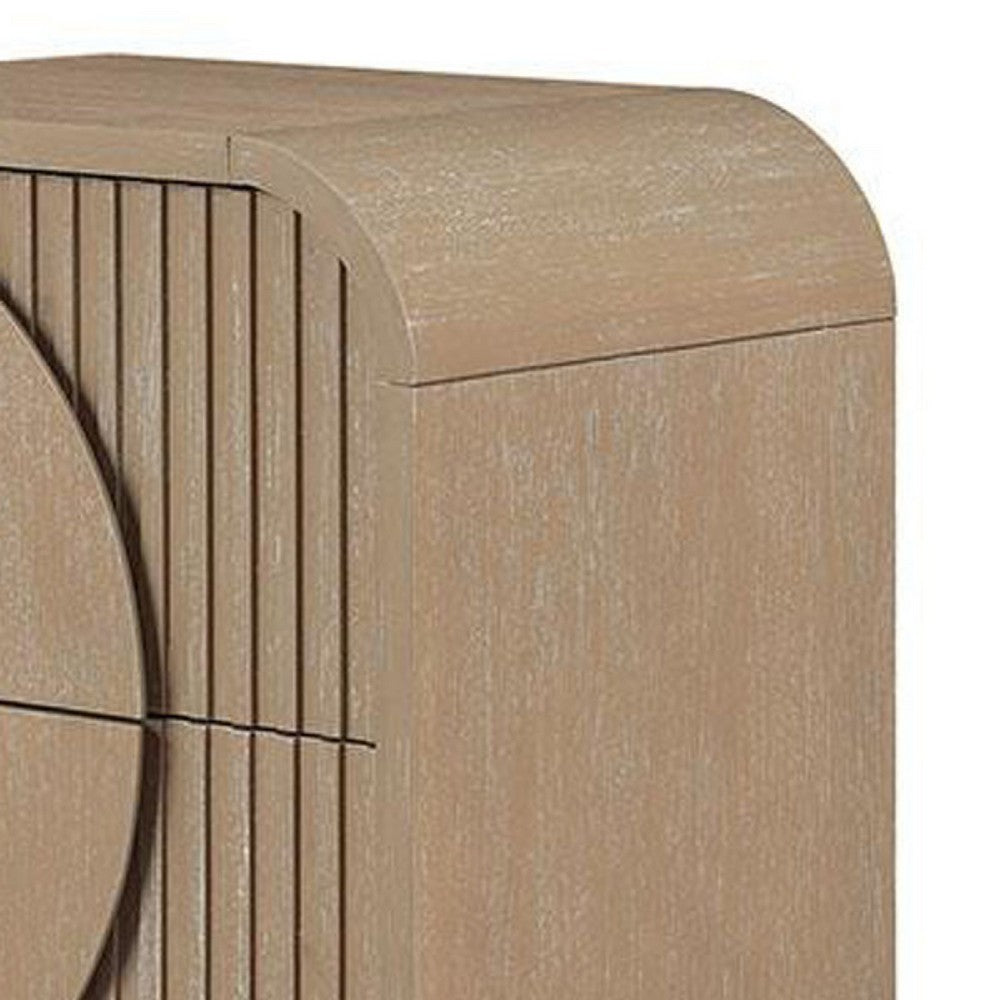 Benjara Tanya Nightstand with 2 Drawers, Reeded Panels, Natural Brown Wood