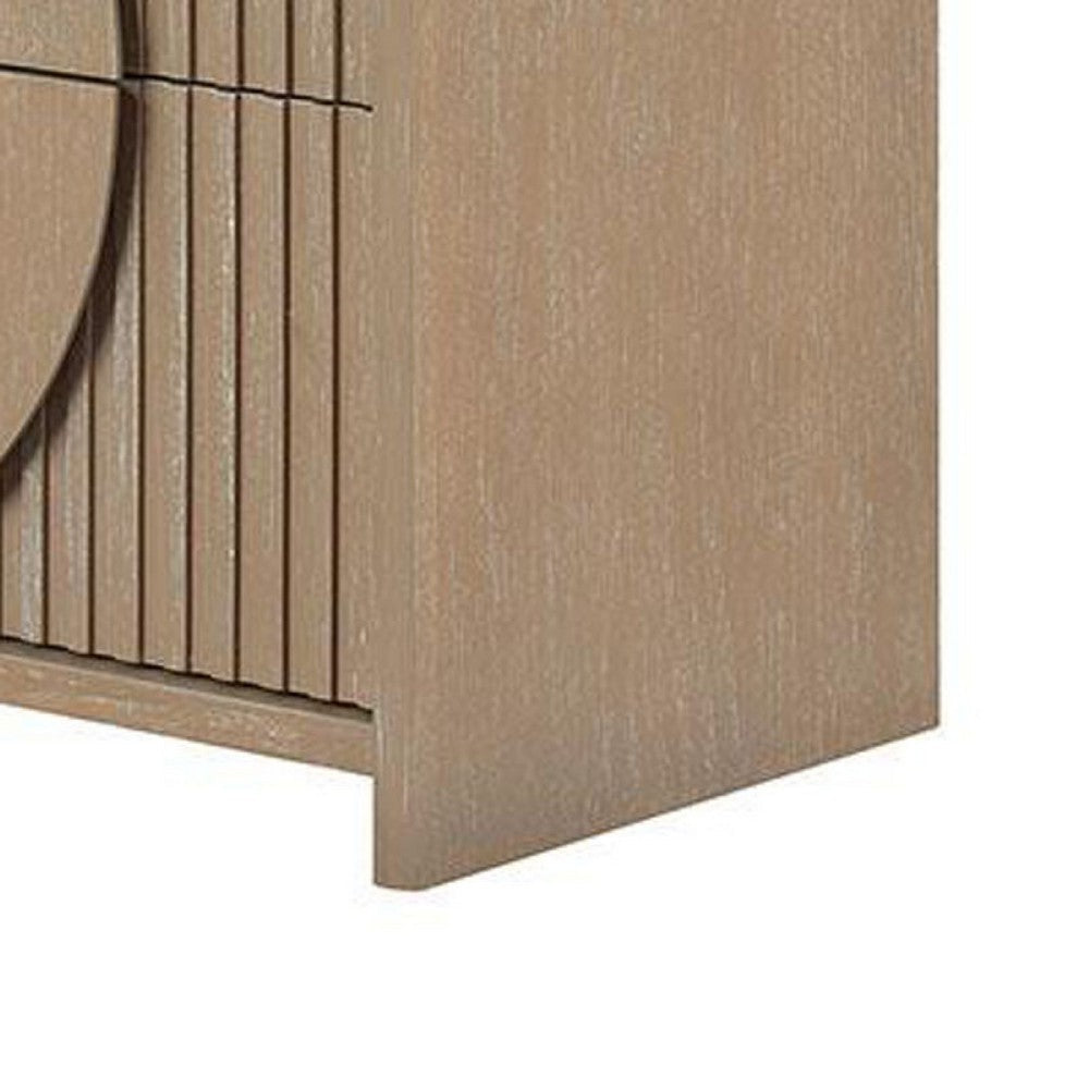 Benjara Tanya Nightstand with 2 Drawers, Reeded Panels, Natural Brown Wood
