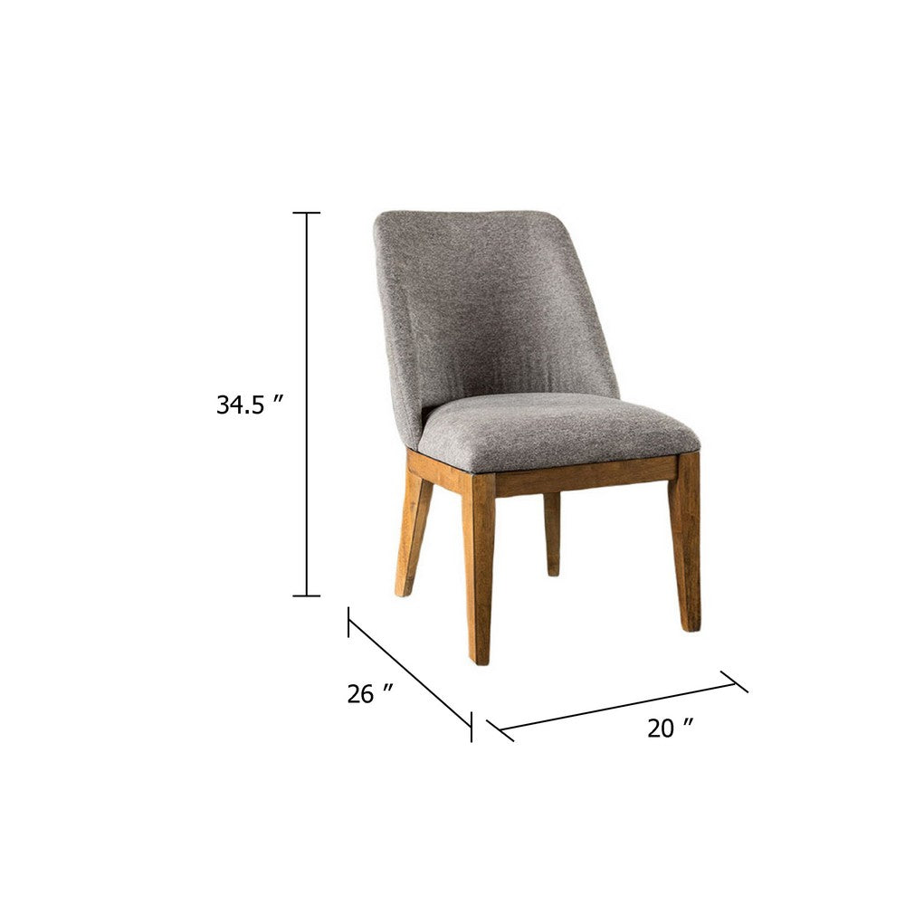 Benjara Ramie Side Dining Chair Set of 2, Wingback, Chestnut Wood, Gray Fabric