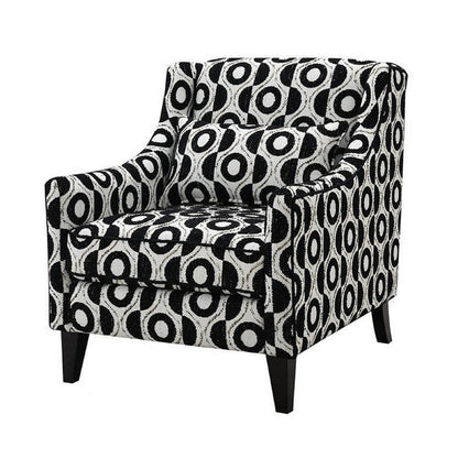 Benjara Viani Accent Chair with Round Eye Pattern, Solid Wood, Black Chenille