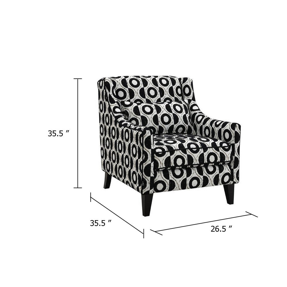 Benjara Viani Accent Chair with Round Eye Pattern, Solid Wood, Black Chenille