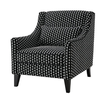 Benjara Viani Accent Chair, Square Dotted Pattern, Solid Wood, Black Chenille