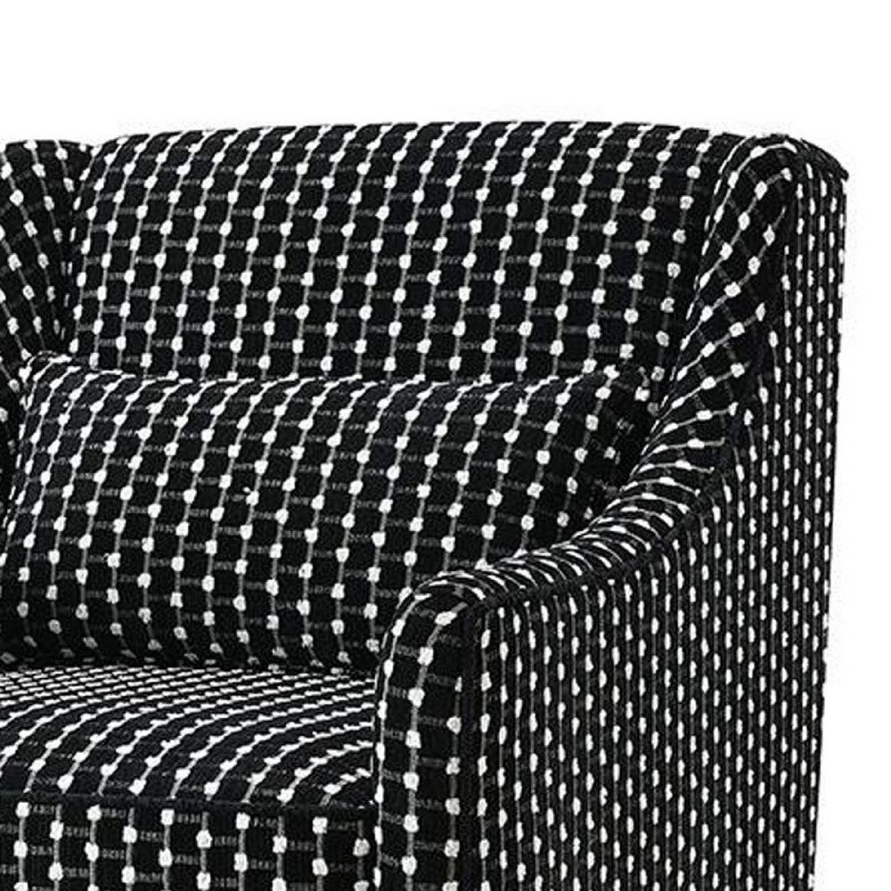 Benjara Viani Accent Chair, Square Dotted Pattern, Solid Wood, Black Chenille
