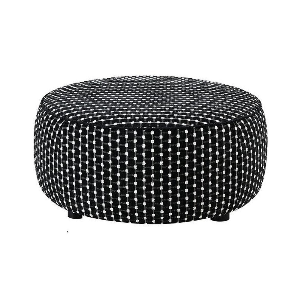 Benjara Viani Accent Ottoman, Square Dotted Pattern, Black Chenille 36 Inch