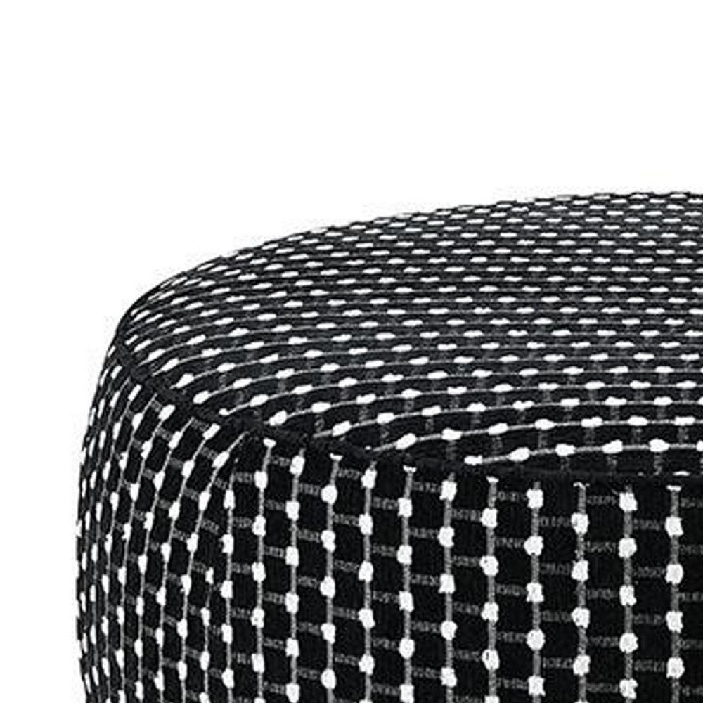 Benjara Viani Accent Ottoman, Square Dotted Pattern, Black Chenille 36 Inch
