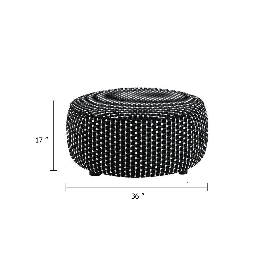 Benjara Viani Accent Ottoman, Square Dotted Pattern, Black Chenille 36 Inch