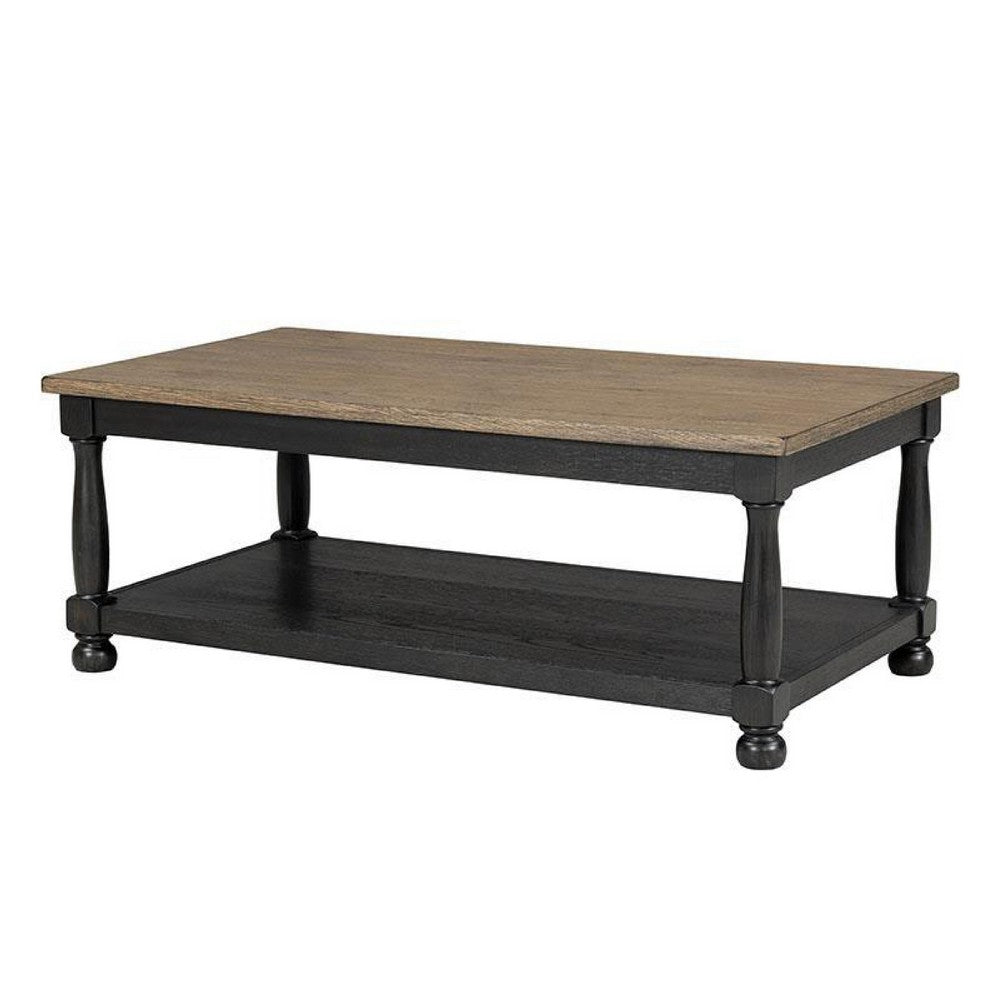 Benjara Ginie Coffee Table, 2 Tone Rustic Black, Brown Rubberwood, 48 Inch