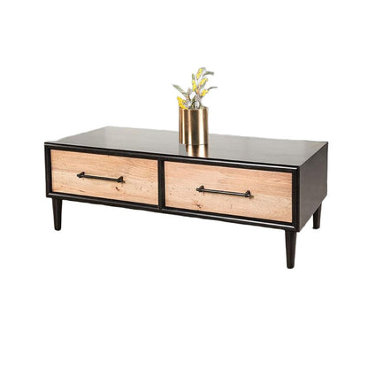 Benjara Lucas Coffee Table, 2 Drawers, Brown, Black Solid Rubberwood, 52 Inch