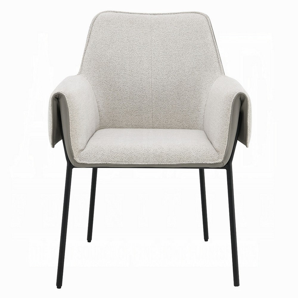 Benjara Jory Armchair Set of 2, Beige Chenille, Slim Black Metal Legs