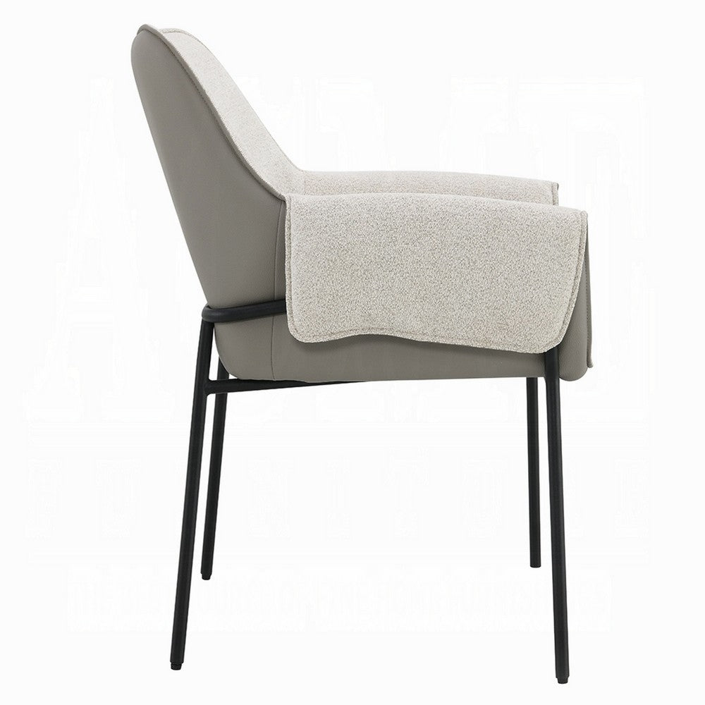 Benjara Jory Armchair Set of 2, Beige Chenille, Slim Black Metal Legs
