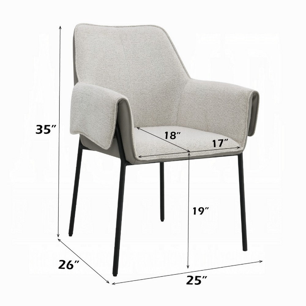 Benjara Jory Armchair Set of 2, Beige Chenille, Slim Black Metal Legs