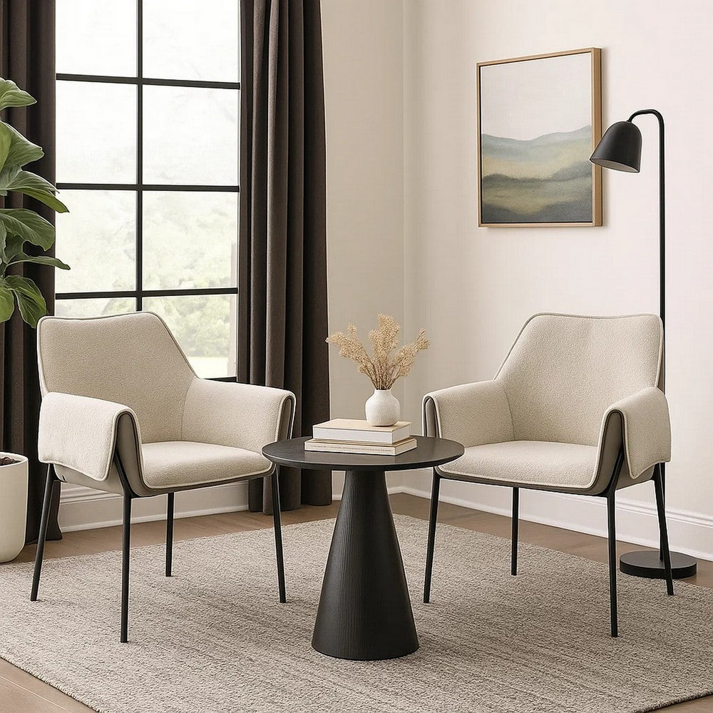 Benjara Jory Armchair Set of 2, Beige Chenille, Slim Black Metal Legs