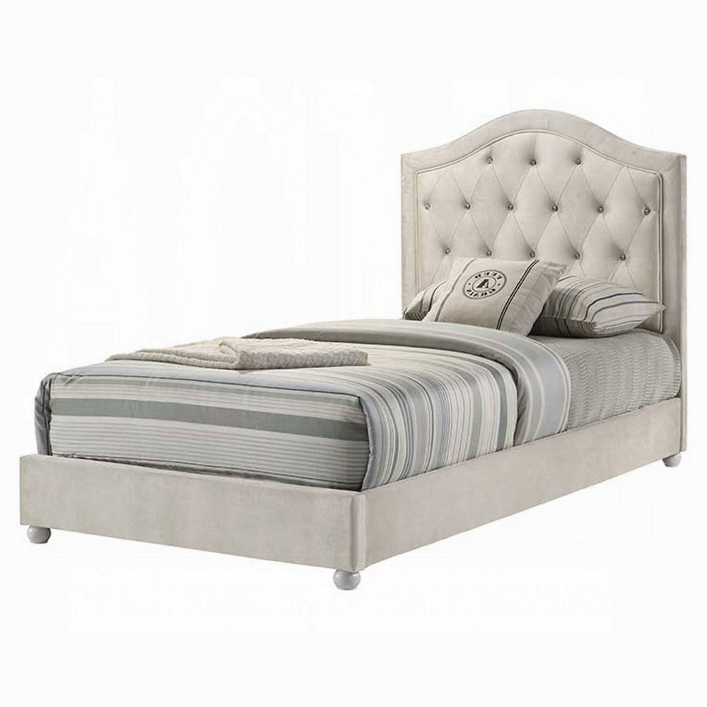 Benjara Rex Twin Size Bed with Storage And Beige Button Tufted Arched Headboard