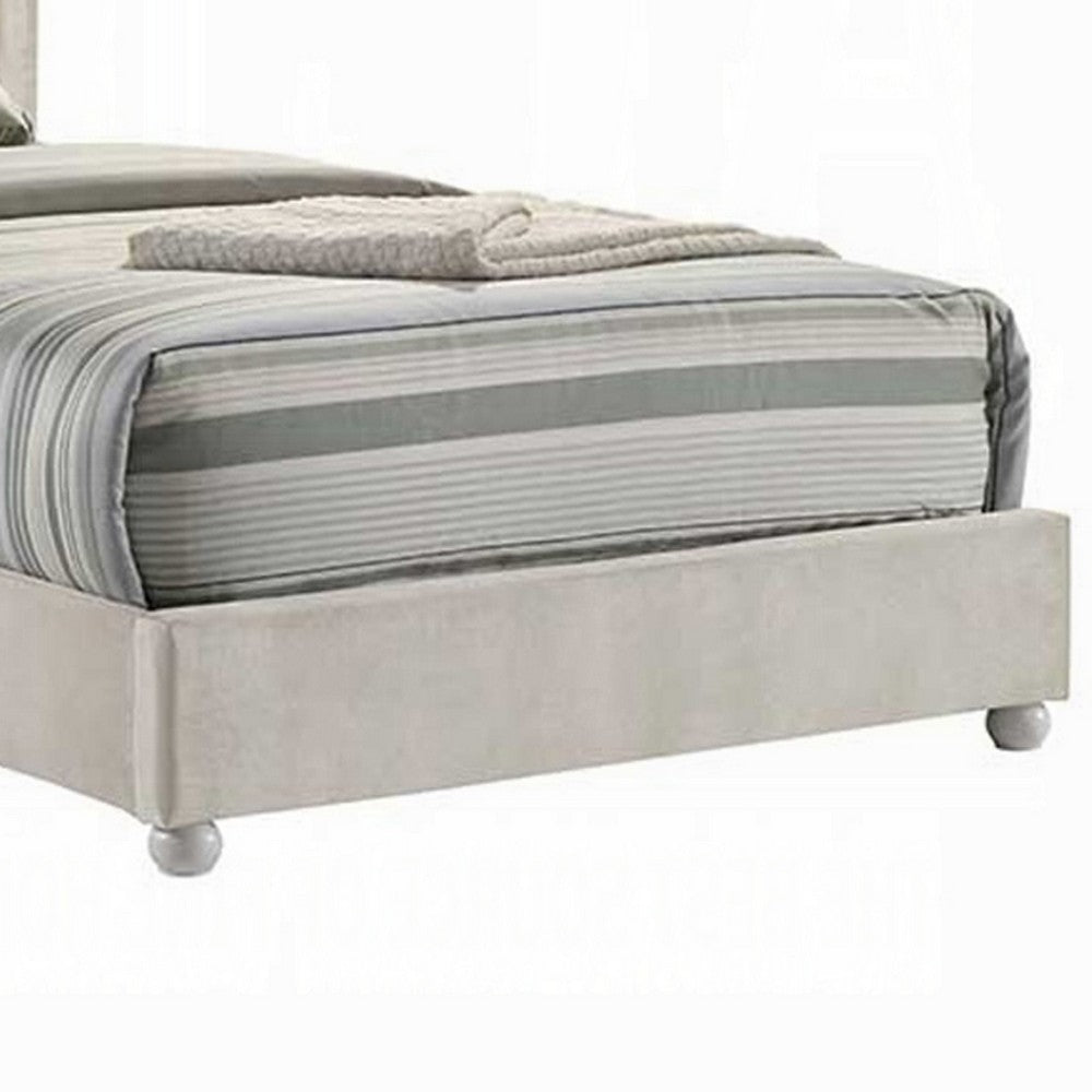 Benjara Rex Twin Size Bed with Storage And Beige Button Tufted Arched Headboard