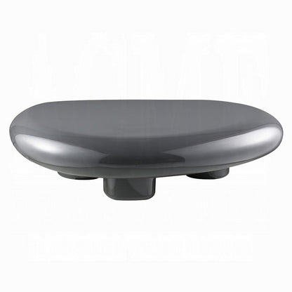 Benjara Fory Coffee Table, 46 Inch Oval Top with Low Metal Base, High Gloss Gray