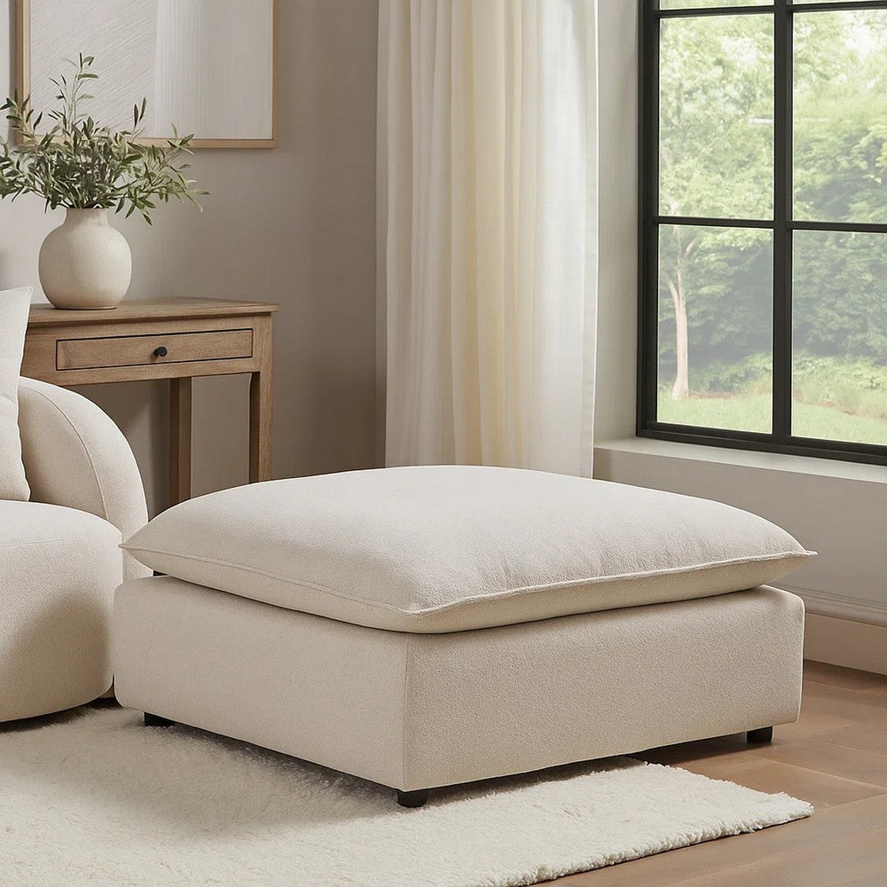 Benjara 37 Inch Modular Ottoman, Feather Down And Cotton Fill Seat, Beige Boucle